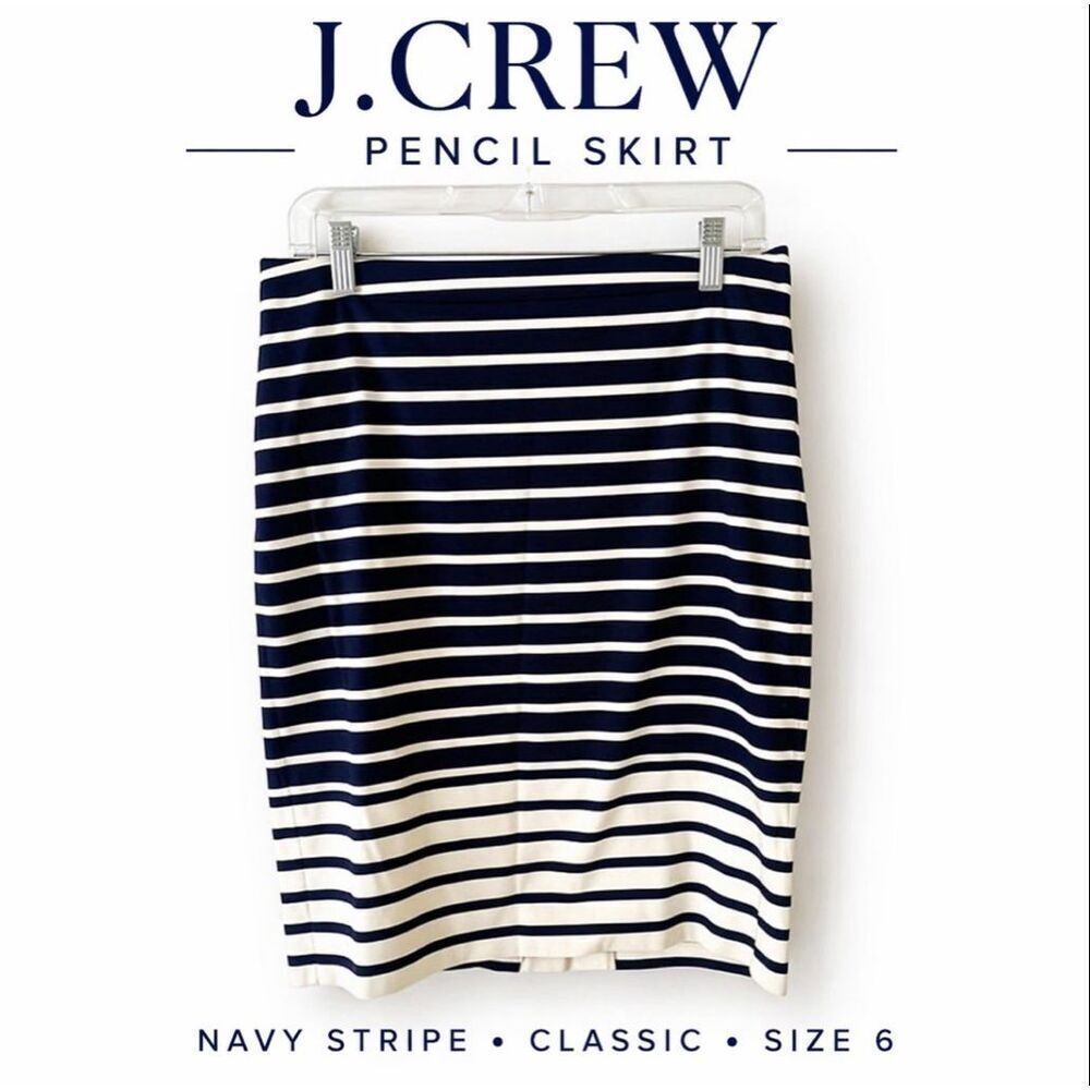 J.Crew No.2 Pencil Skirt in Colorblock Stripe Size 4 Navy Blue Ivory